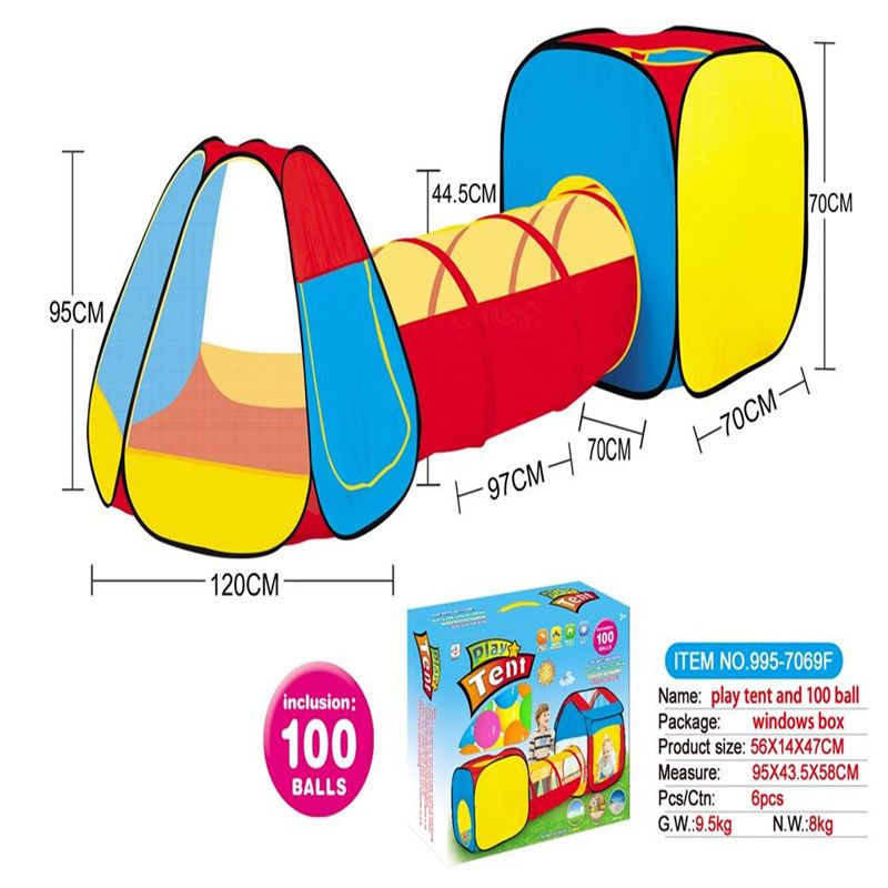 儿童帐篷三合一儿童帐篷合体隧道爬筒游戏屋带100粒海洋球995-7069F