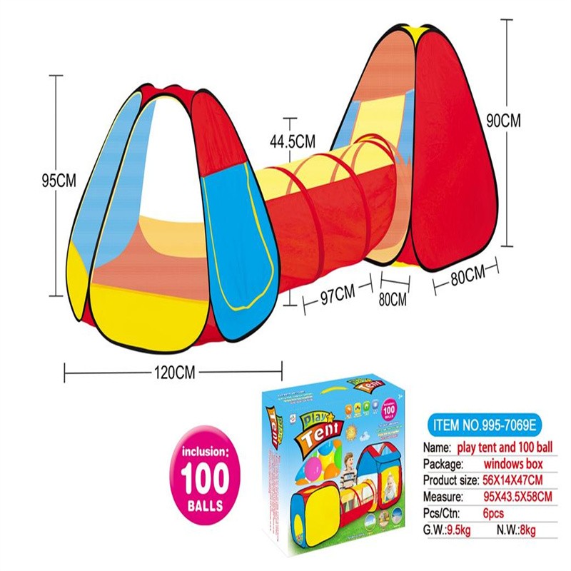 儿童帐篷三合一儿童游戏屋合体隧道爬筒帐篷带100粒海洋球995-7069B详情图4