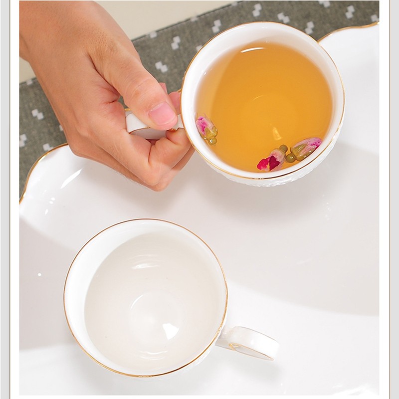 Ceramic water sets, ceramic tea sets, ceramic cups, ceramic kettles, ceramic trays, coffee sets, tea sets, water sets, gifts, rose tea cups, white relief detail image 7