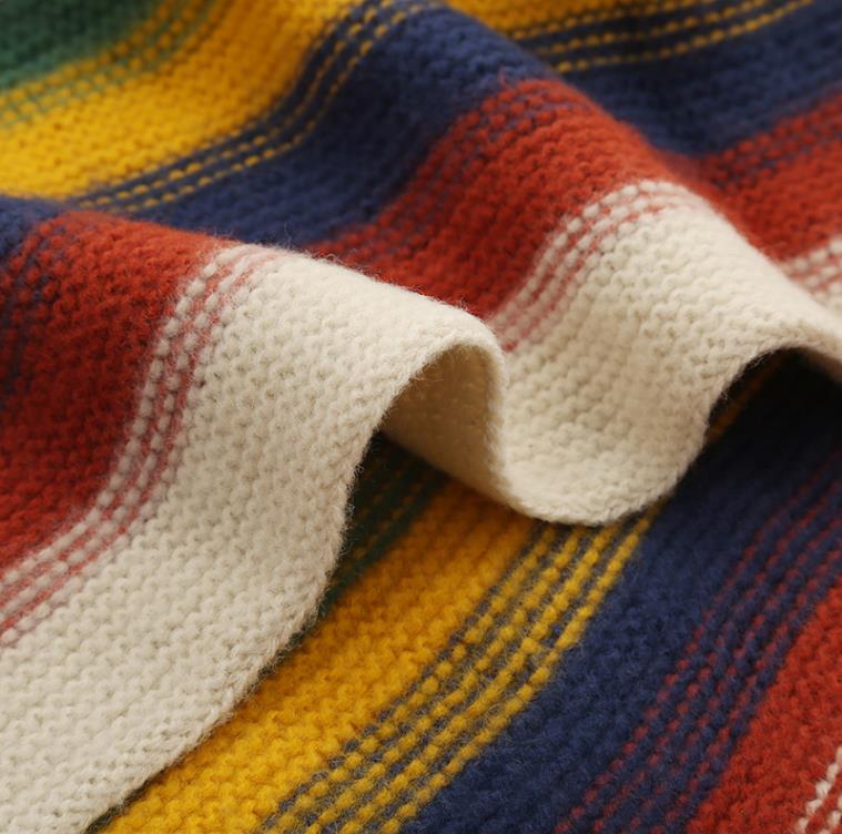 Europa y américa calle multicolor rayas larga bufanda invierno lana artificial caliente rectangular bufanda para hombres y mujeres Application Scenario
