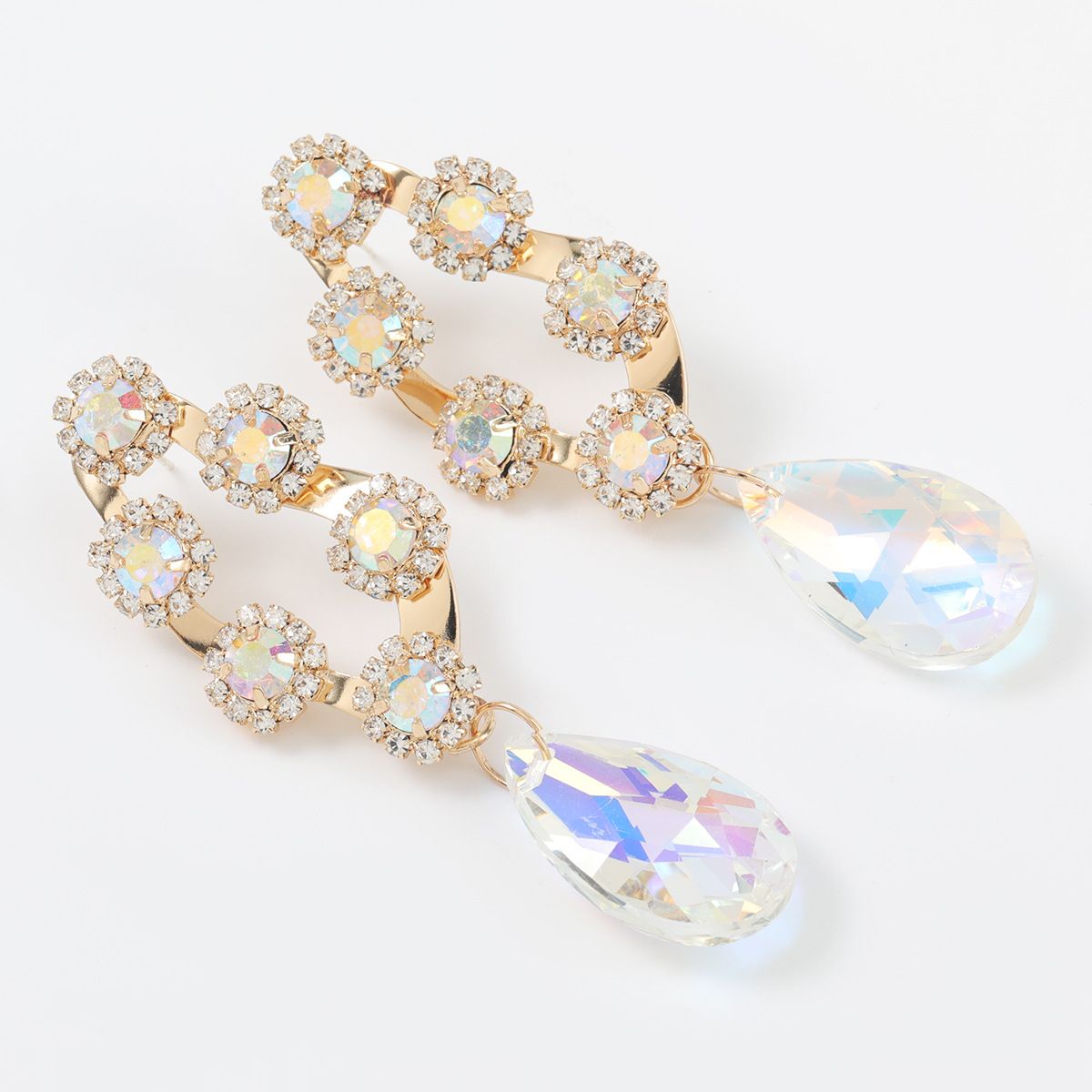 earrings合金镶钻水钻亚克力水滴形耳坠S925银针耳环女欧美耳饰品
