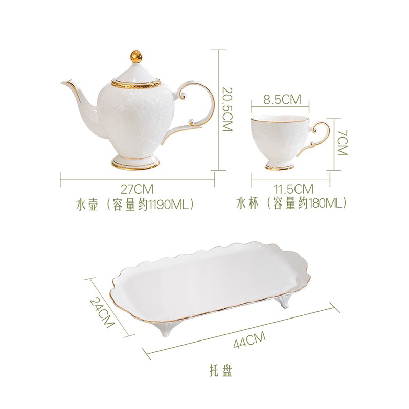 Ceramic water sets, ceramic tea sets, ceramic cups, ceramic kettles, ceramic trays, coffee sets, tea sets, water sets, gifts, rose tea cups, white relief detail image 8