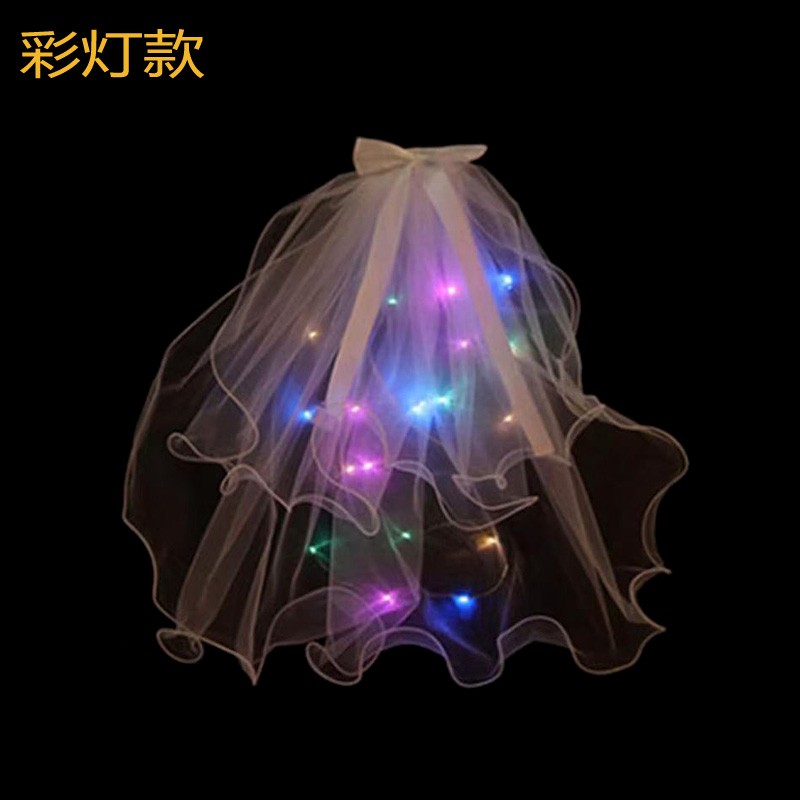 LED订珍珠款发光头纱  暖白灯 彩灯闪光头纱 跳舞舞台人物装饰详情图3