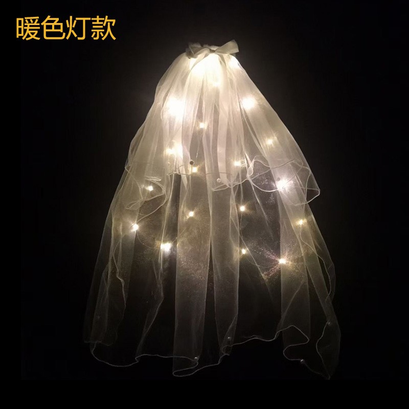 LED订珍珠款发光头纱  暖白灯 彩灯闪光头纱 跳舞舞台人物装饰详情图2