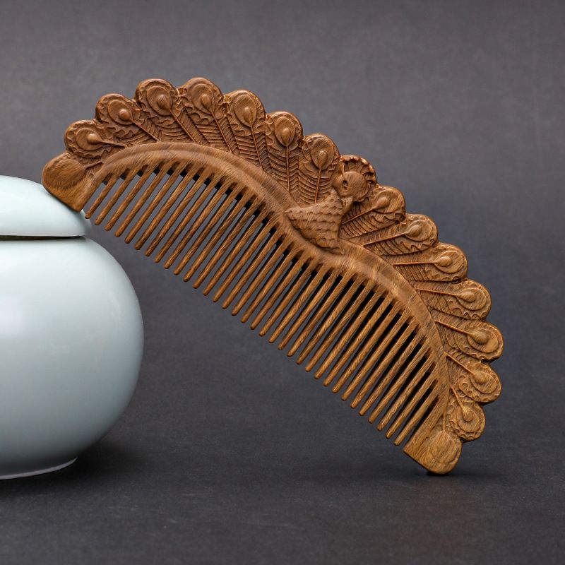 Green sandalwood double-sided carved 14 cm smooth hair comb - Style 5