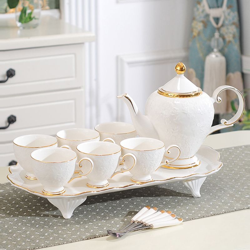 Ceramic water sets, ceramic tea sets, ceramic cups, ceramic kettles, ceramic trays, coffee sets, tea sets, water sets, gifts, rose tea cups, white relief