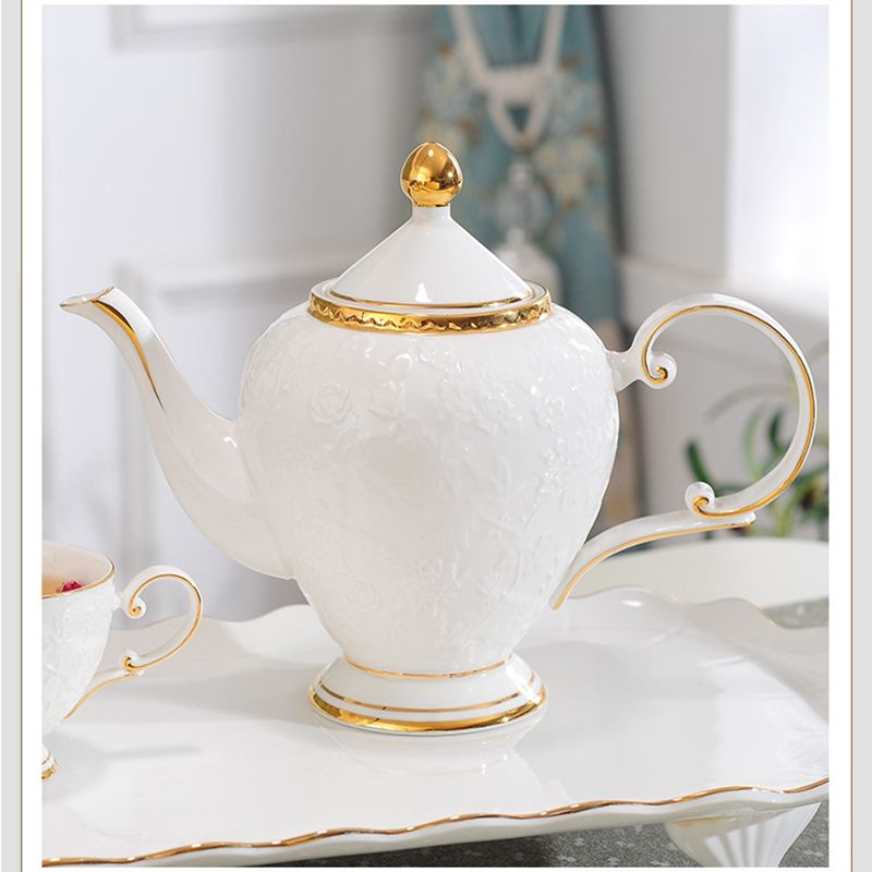 Ceramic water sets, ceramic tea sets, ceramic cups, ceramic kettles, ceramic trays, coffee sets, tea sets, water sets, gifts, rose tea cups, white relief Specification image