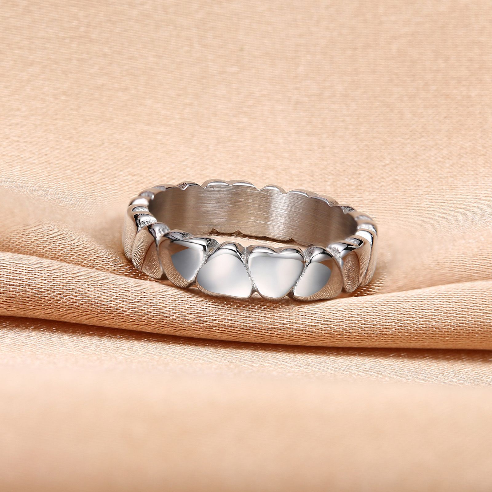 A stainless steel heart-shaped ring with a golden steel color, a fashionable and individualistic ring accessory for women, can be stacked details Picture