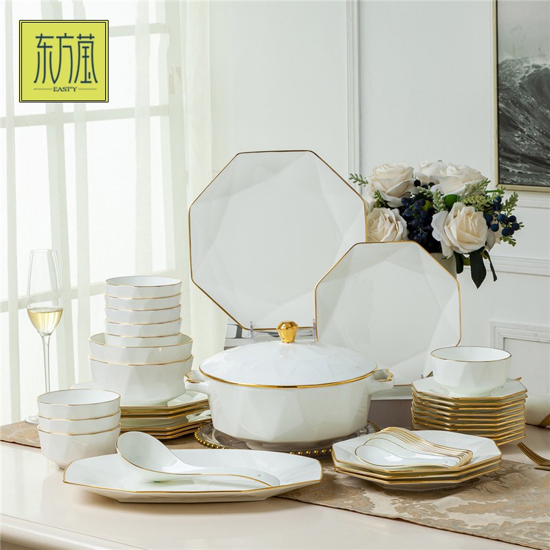 陶瓷碗陶瓷餐盘餐具礼品外贸陶瓷几何碗盘碟套装散碗散盘散碟纯色高骨瓷餐具套装详情图3