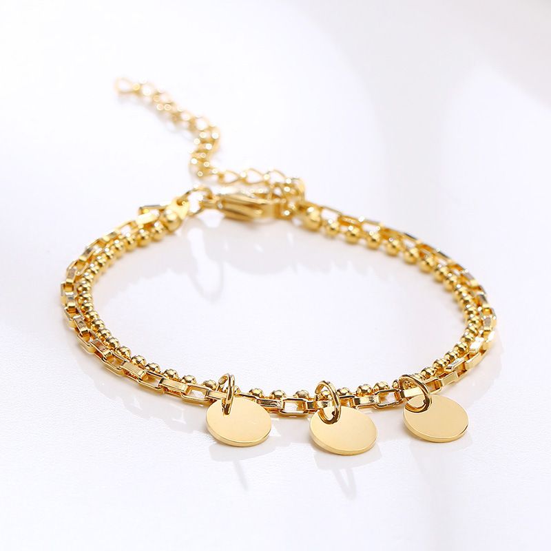 不锈钢双层圆片手链金色女士 不褪色