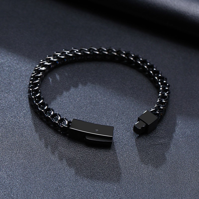 Stainless steel six-sided polished bracelet, black steel men's thick chain, simple hip-hop personality titanium steel jewelry detail image 1