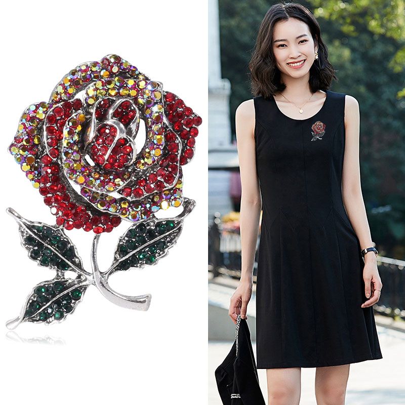 Manufacturers direct diamond rose brooch elegant and noble atmosphere clothes suit accessories