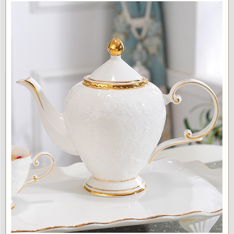 Ceramic water sets, ceramic tea sets, ceramic cups, ceramic kettles, ceramic trays, coffee sets, tea sets, water sets, gifts, rose tea cups, white relief detail image 4