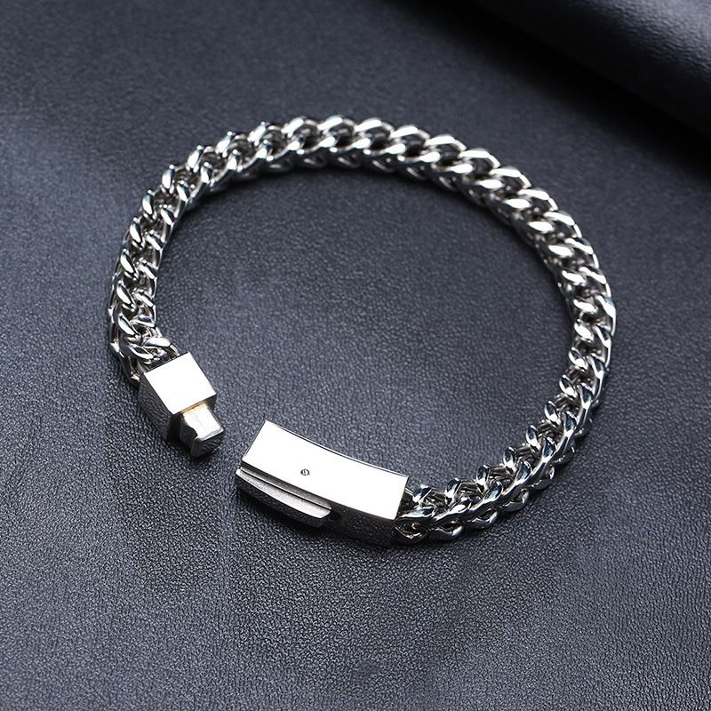 Stainless steel six-sided polished bracelet, black steel men's thick chain, simple hip-hop personality titanium steel jewelry