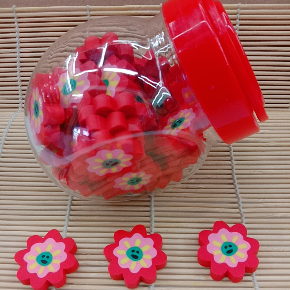小斜桶装多色笑脸太阳花橡皮擦