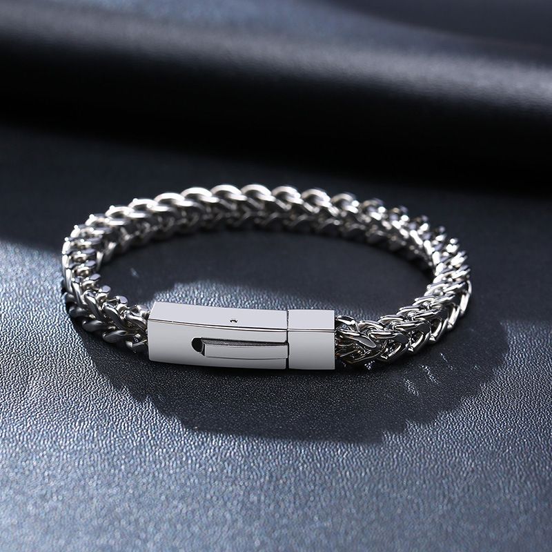Stainless steel six-sided polished bracelet, black steel men's thick chain, simple hip-hop personality titanium steel jewelry Specification image