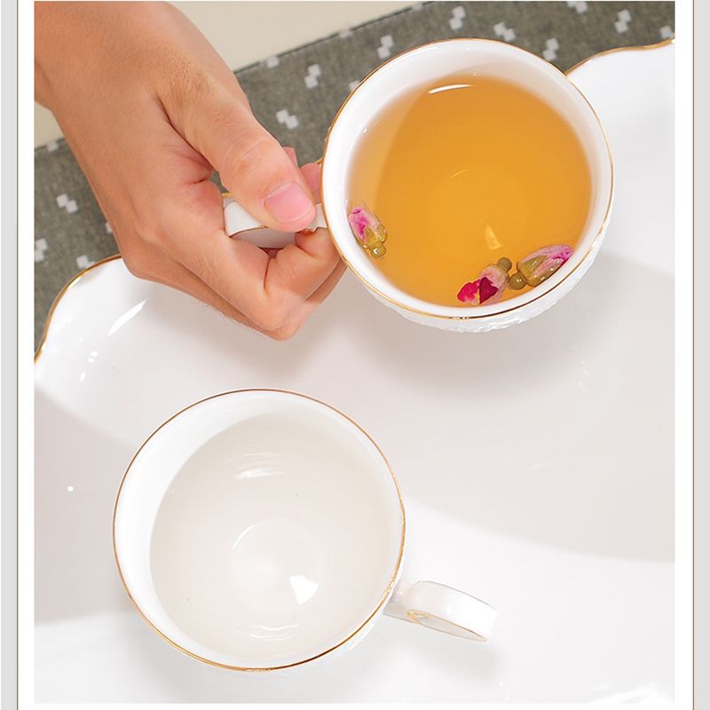 Ceramic water sets, ceramic tea sets, ceramic cups, ceramic kettles, ceramic trays, coffee sets, tea sets, water sets, gifts, rose tea cups, white relief details Picture