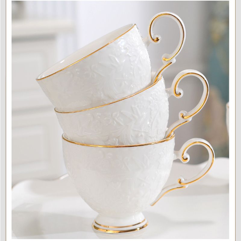 Ceramic water sets, ceramic tea sets, ceramic cups, ceramic kettles, ceramic trays, coffee sets, tea sets, water sets, gifts, rose tea cups, white relief Item Picture