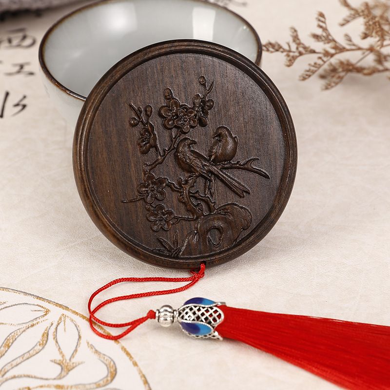 Chenguibao carved portable round makeup mirror with double magpies