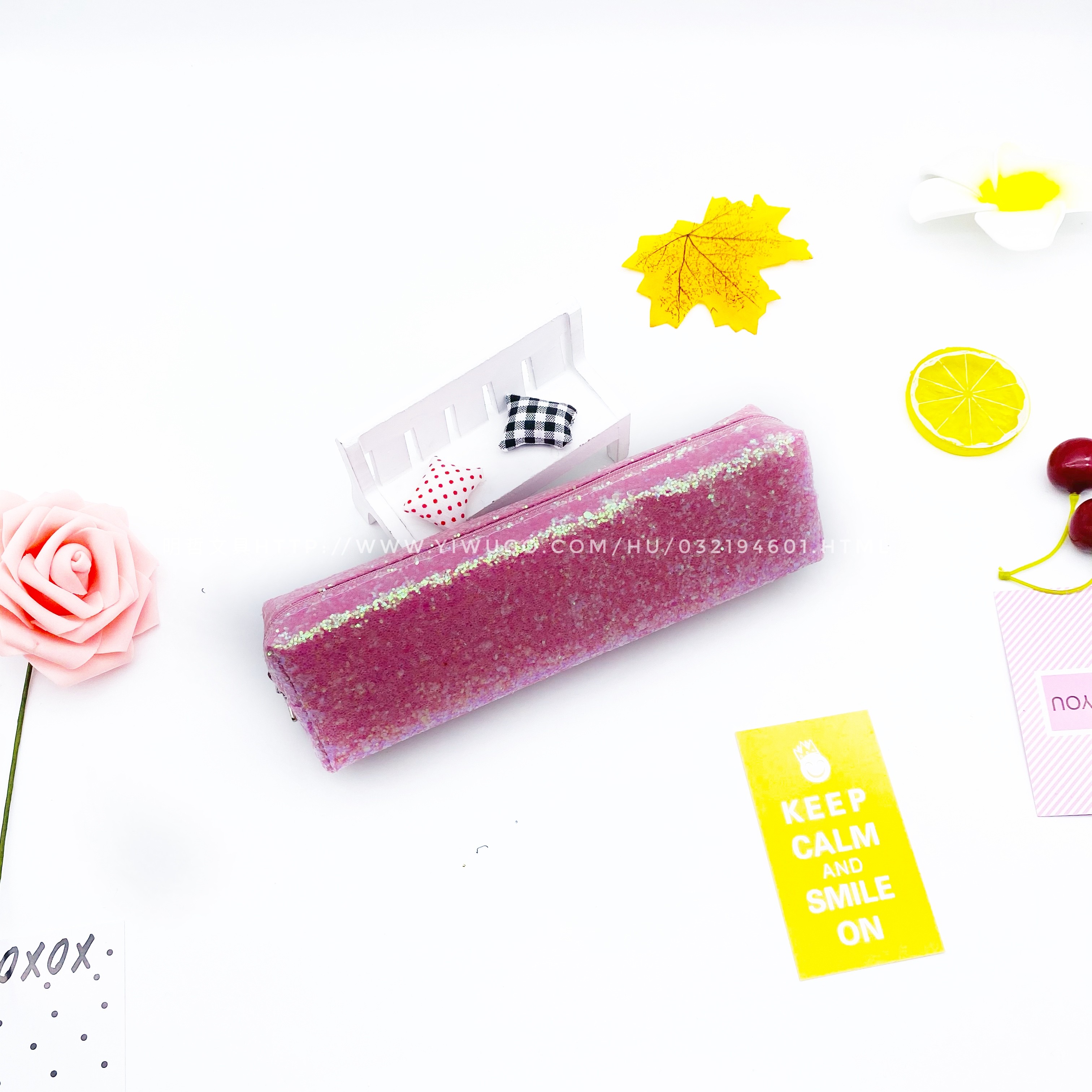 Pu Glittering Sequined Octagonal Pen Case Student Storage Bag full figure