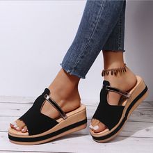新款真皮休闲拖鞋夏季圆头金属链扣厚底凉拖女外穿外贸1031
