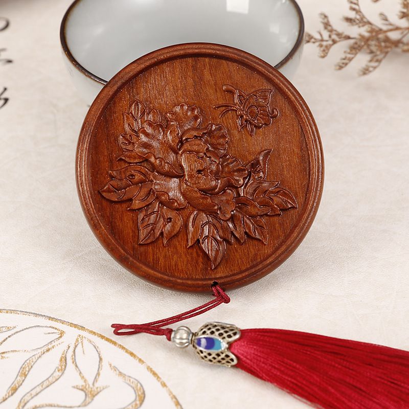 Non-acid-carved portable round makeup mirror peony