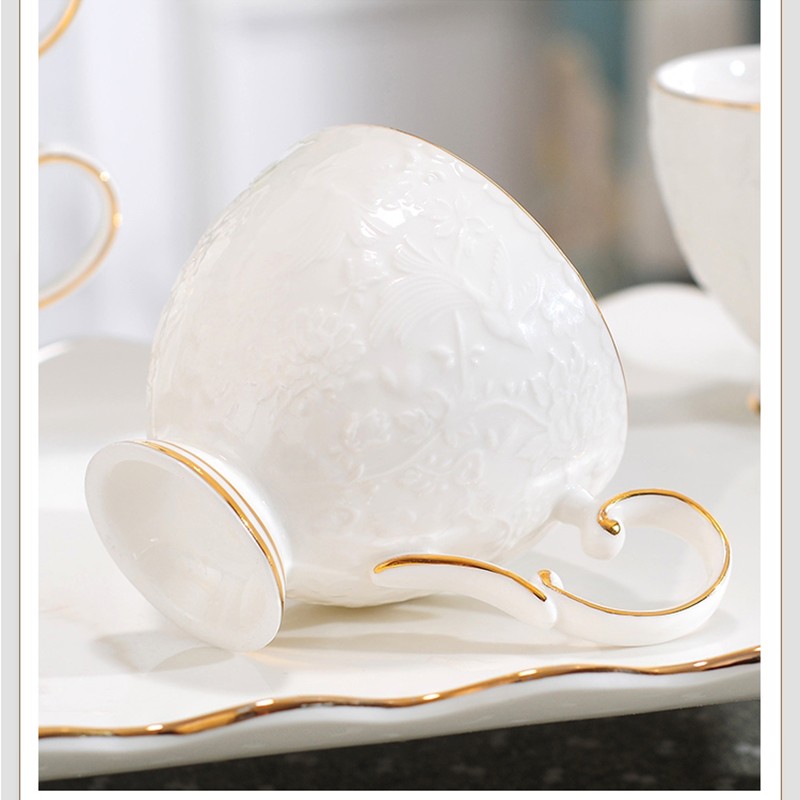 Ceramic water sets, ceramic tea sets, ceramic cups, ceramic kettles, ceramic trays, coffee sets, tea sets, water sets, gifts, rose tea cups, white relief detail image 6