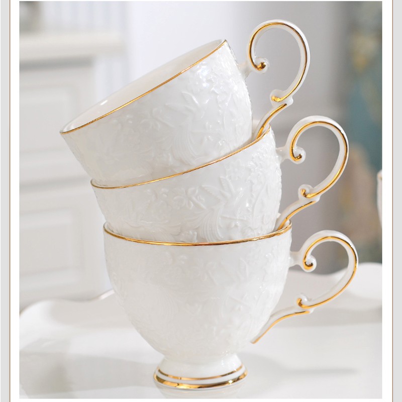 Ceramic water sets, ceramic tea sets, ceramic cups, ceramic kettles, ceramic trays, coffee sets, tea sets, water sets, gifts, rose tea cups, white relief detail image 5