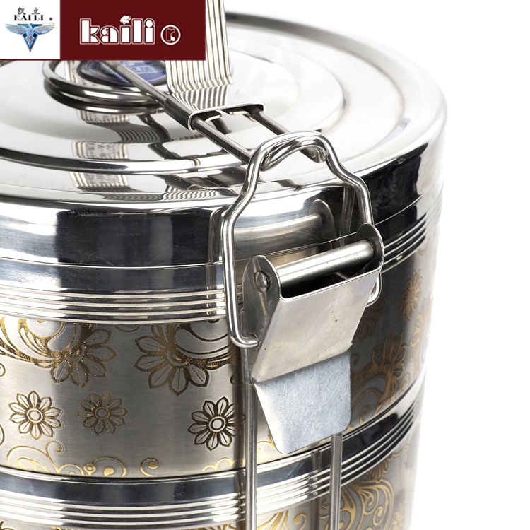 不锈钢双层隔热保温饭盒防溢密封提锅提篮多层便当盒白底实物图