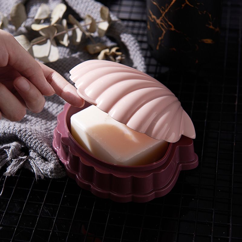 New household shell dual-color soap box with lid, draining water, handmade soap box, bathroom laundry soap storage box Item Picture