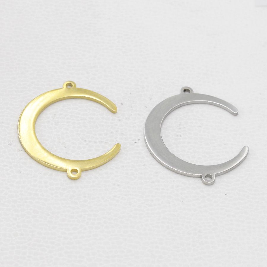 Stainless steel double-hanging moon crescent pendant with double-hole connection pendant does not fade