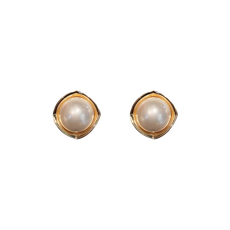 European and American fashionable alloy geometrically inlaid acrylic pearl ladies' simple stud earrings