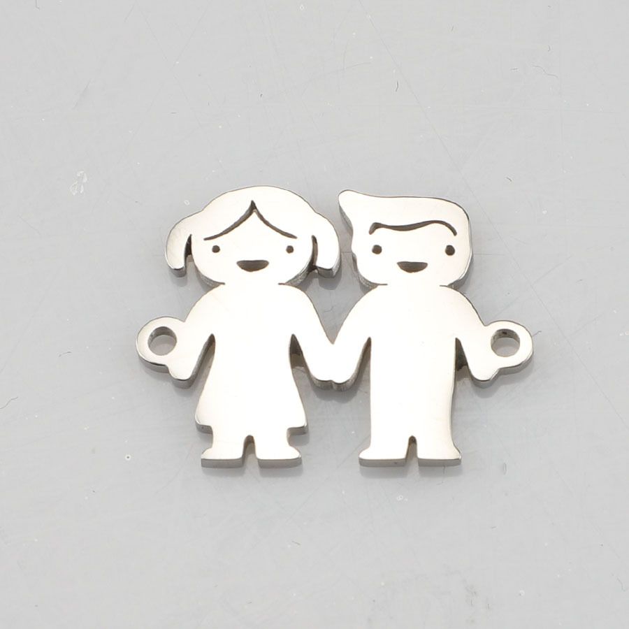 The polished mirror-finish titanium steel golden steel color boy and girl pendant does not fade Specification image