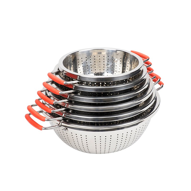 Stainless steel thickened double-handled small hole fruit basket, vegetable washing basin, draining basket, multi-purpose kitchen basket detail image 1
