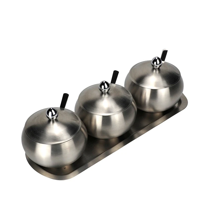 304 stainless steel three-flavor seasoning box, seasoning rack, household seasoning jar, monosodium glutamate and chicken essence jar, sanding, enlarged and thickened detail image 4
