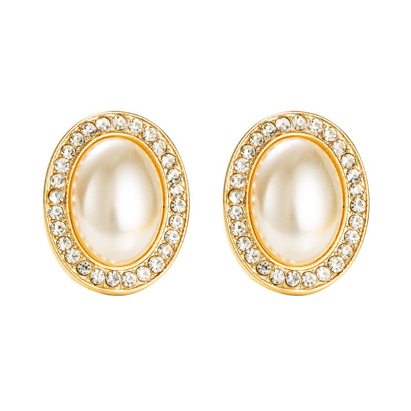European and American fashionable alloy inlaid pearl rhinestone women's light luxury stud earrings detail image 2