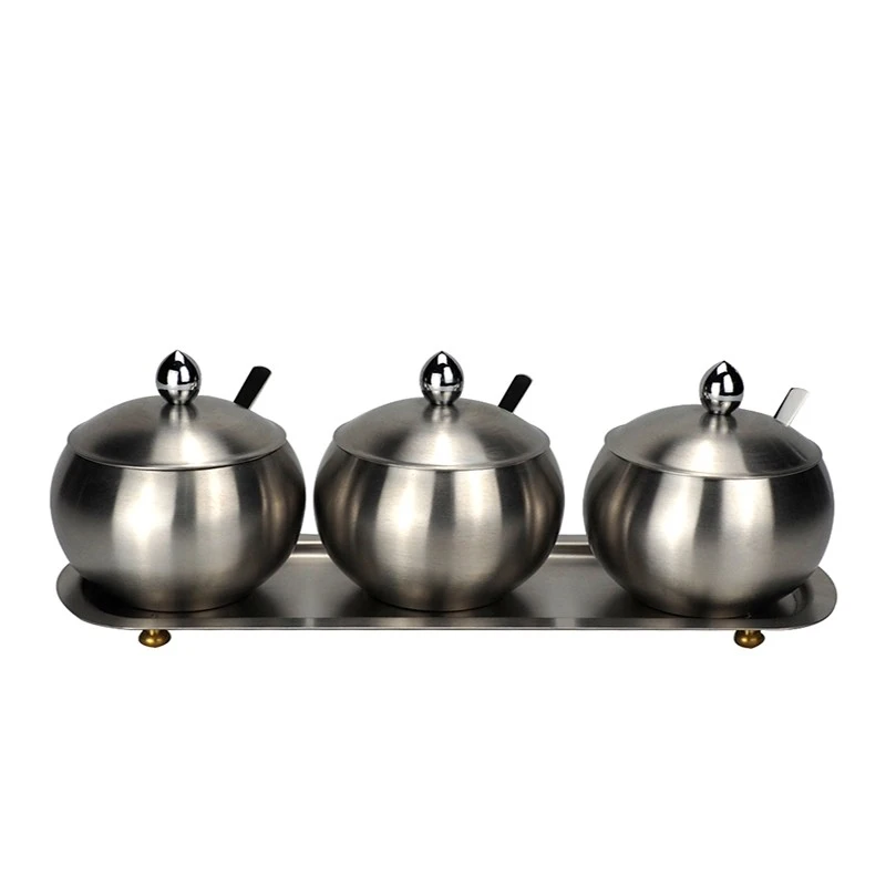 304 stainless steel three-flavor seasoning box, seasoning rack, household seasoning jar, monosodium glutamate and chicken essence jar, sanding, enlarged and thickened detail image 1