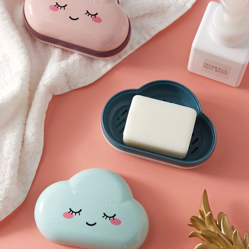Creative cartoon cute cloud soap box, home bathroom draining soap box with lid, soap rack, double-layer soap box Specification drawing