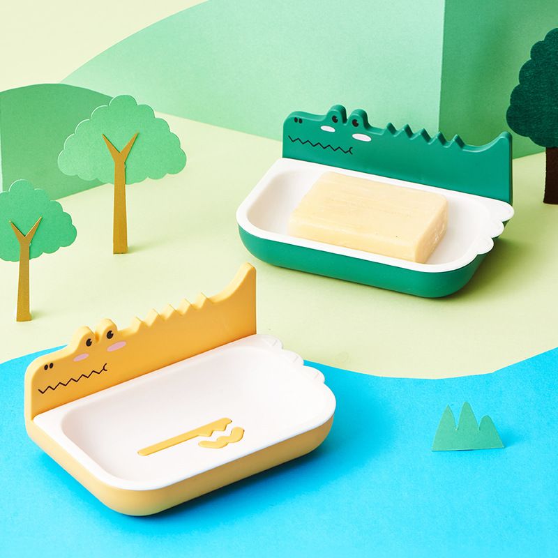 Creative little crocodile cartoon soap box, wall-mounted soap box for home bathroom and washroom, simple plastic soap box full figure
