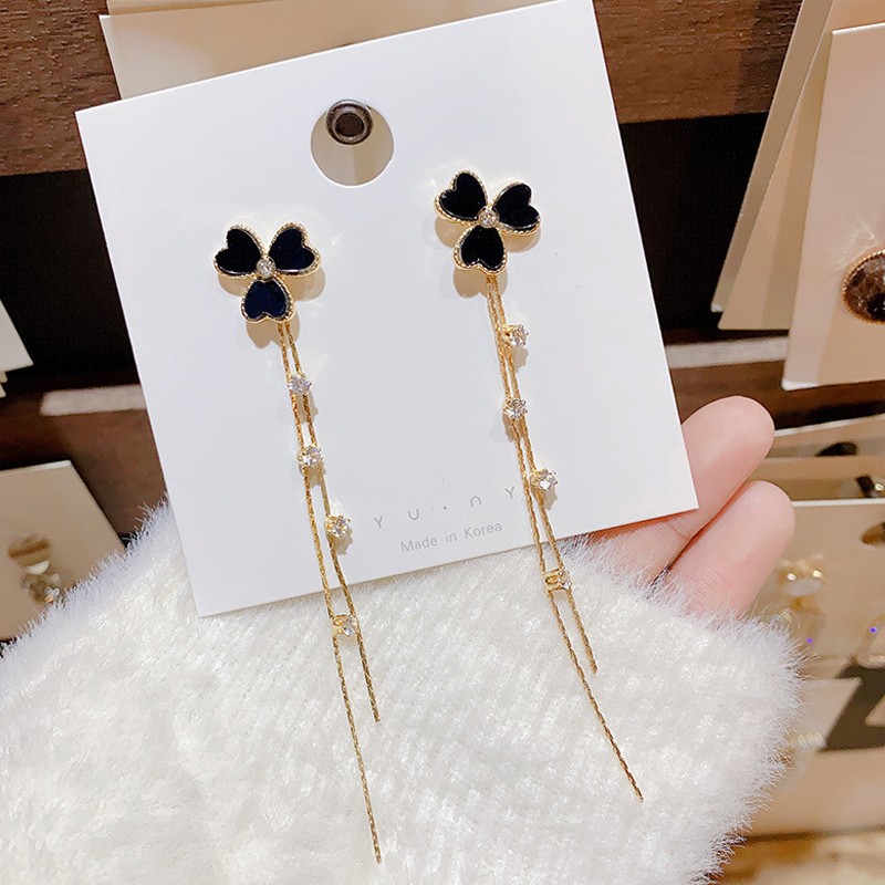 S925 Silver Needle Zircon Earrings A Pair Of Wear Leaf Tassel Earrings Female Super Fairy Temperament High-Grade Love Earrings details Picture