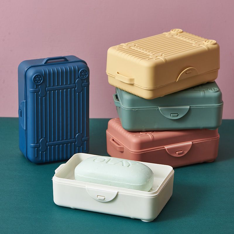 Creative portable suitcase soap box, travel double-layer waterproof soap box, plastic draining handmade soap storage box details Picture