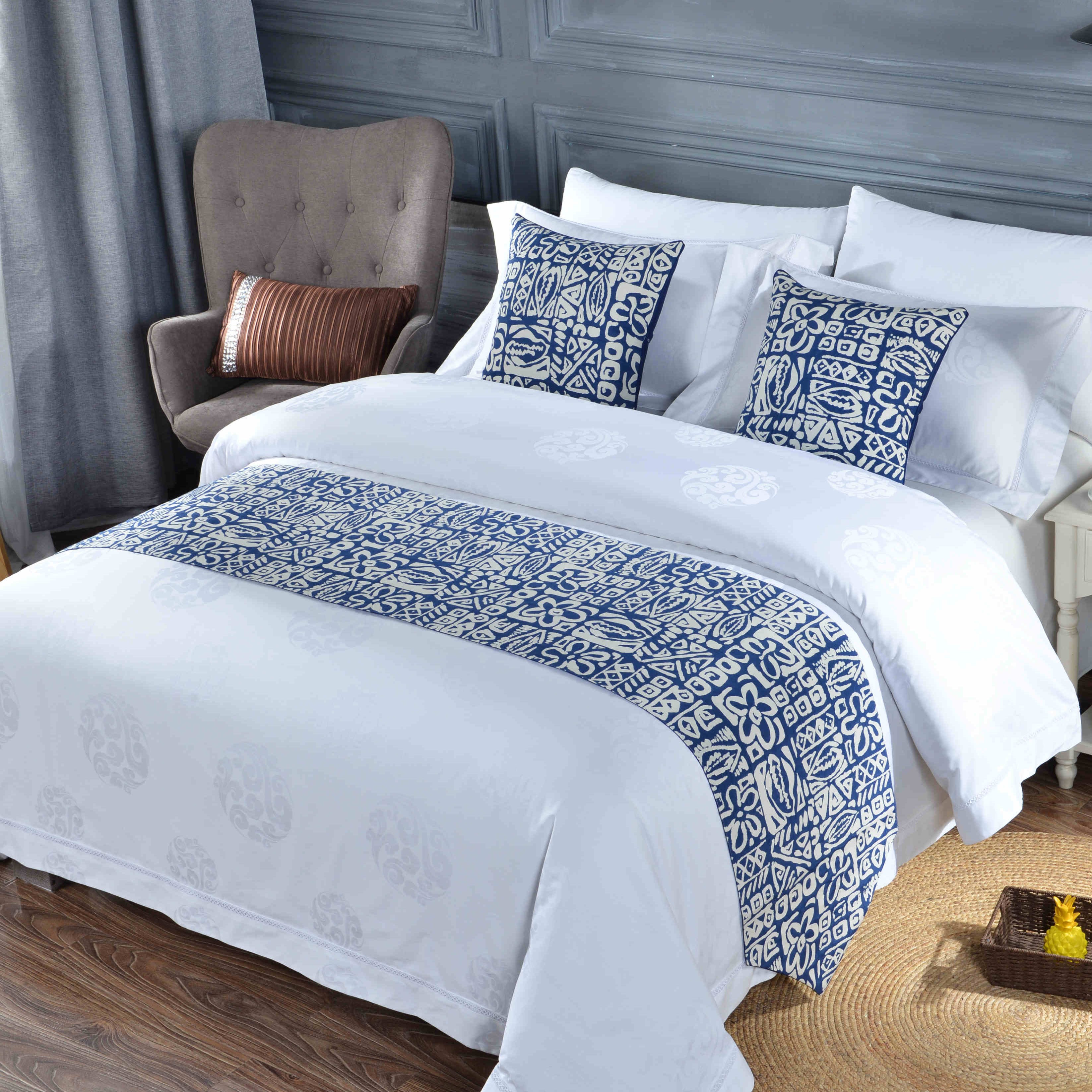 酒店宾馆民宿床尾巾酒店布草床上用品定制抱枕 床旗 床盖 床尾巾 批发详情图1