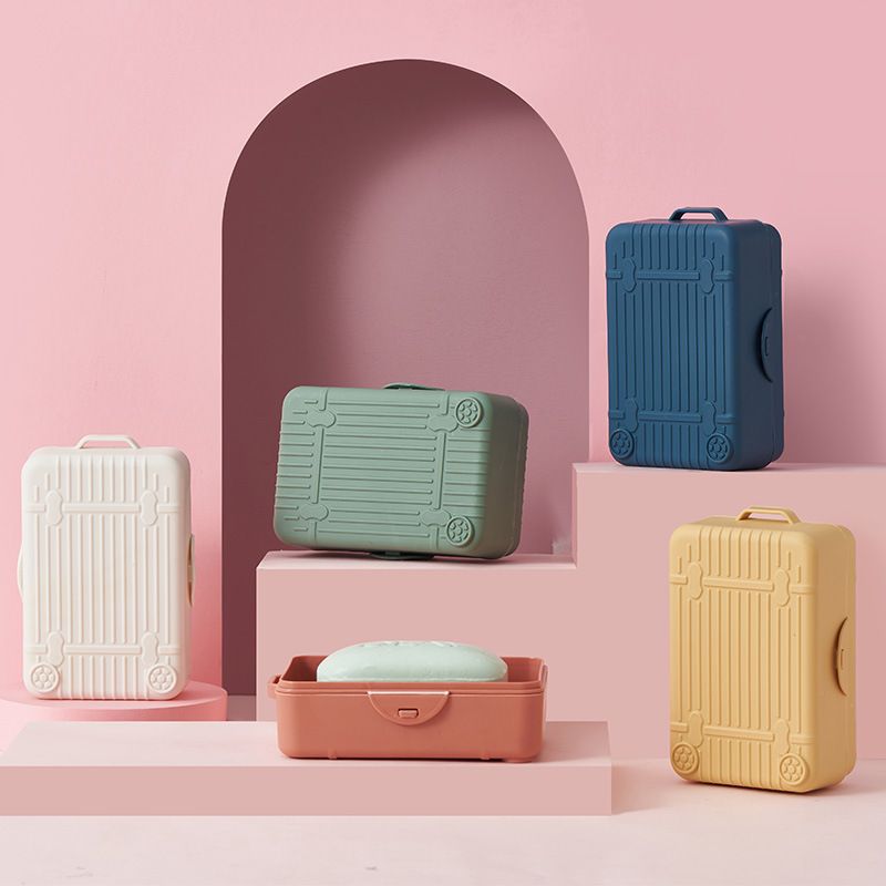 Creative portable suitcase soap box, travel double-layer waterproof soap box, plastic draining handmade soap storage box full figure