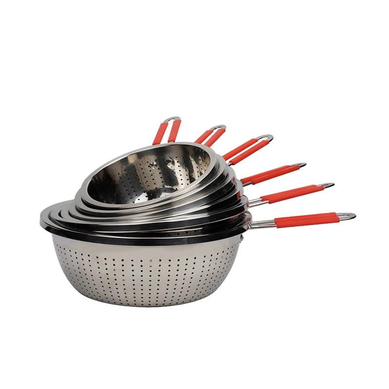 Stainless steel thickened single-handle small hole fruit basket, vegetable washing basin, draining basket, multi-purpose kitchen basket detail image 3