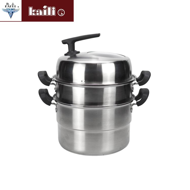 Stainless steel visible double-bottom American-style steamer, large-capacity deepened and thickened steamer, single-grate three-layer steamed buns and dumplings details Picture