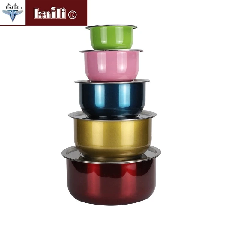 A set of 5-piece stainless steel cooking pot with a colorful lid detail image 2