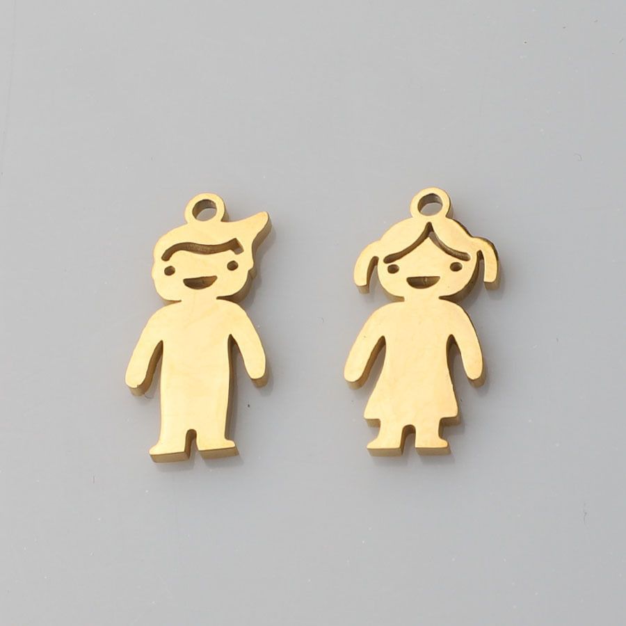 The polished mirror-finish titanium steel golden steel color boy and girl pendant does not fade Application Scenario