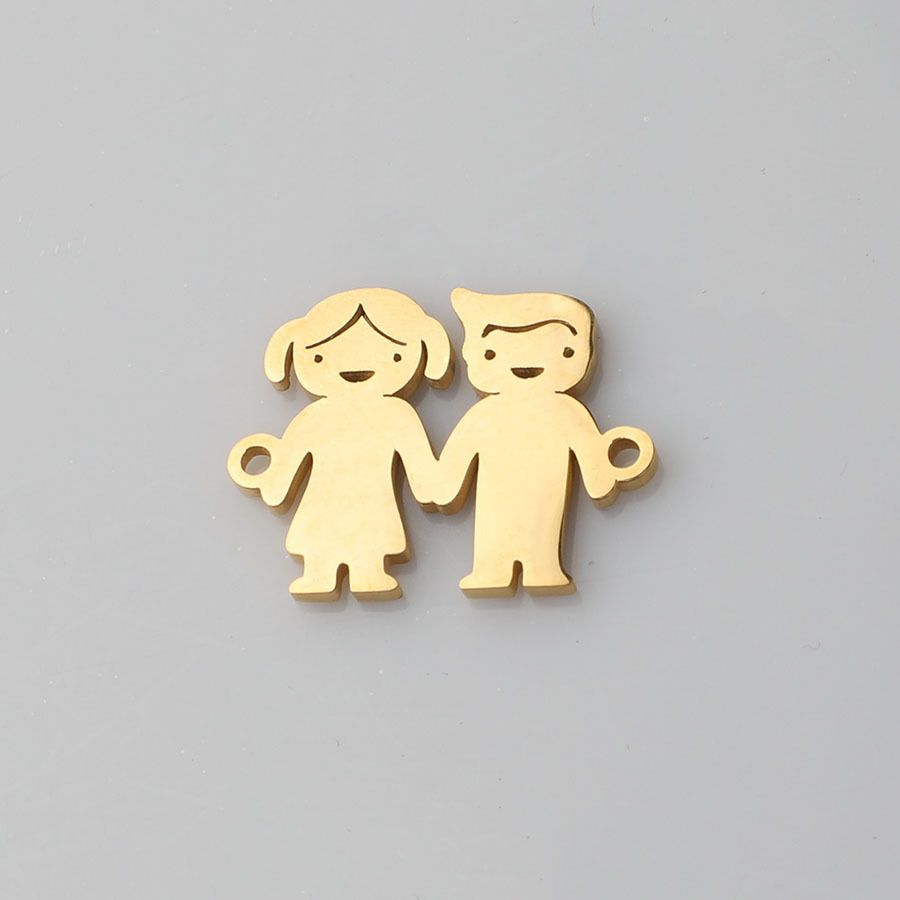 The polished mirror-finish titanium steel golden steel color boy and girl pendant does not fade Item Picture
