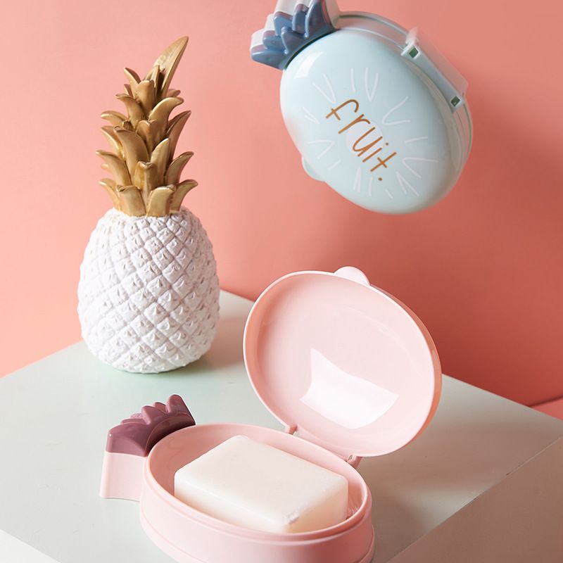 New cute cartoon pineapple soap box, home bathroom draining plastic soap box, student dormitory covered soap box details Picture