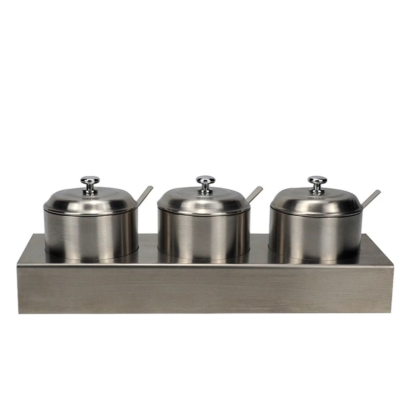 304 stainless steel three-flavor seasoning box, seasoning rack, household seasoning jar, monosodium glutamate and chicken essence jar, enlarged and thickened detail image 1